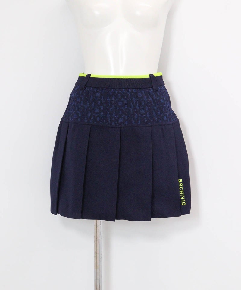 ジャガードロゴプリーツ切替スカート(ネイビー)前