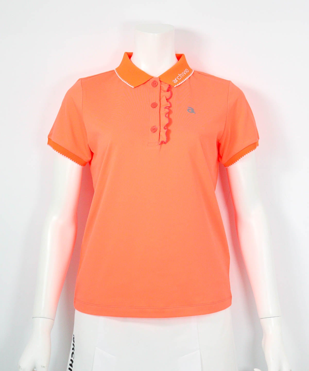 スカラップ配色UV速乾ポロシャツ(ライトオレンジ)前