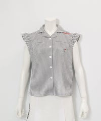 ギンガムチェック開襟プルオーバー(ブラック)前