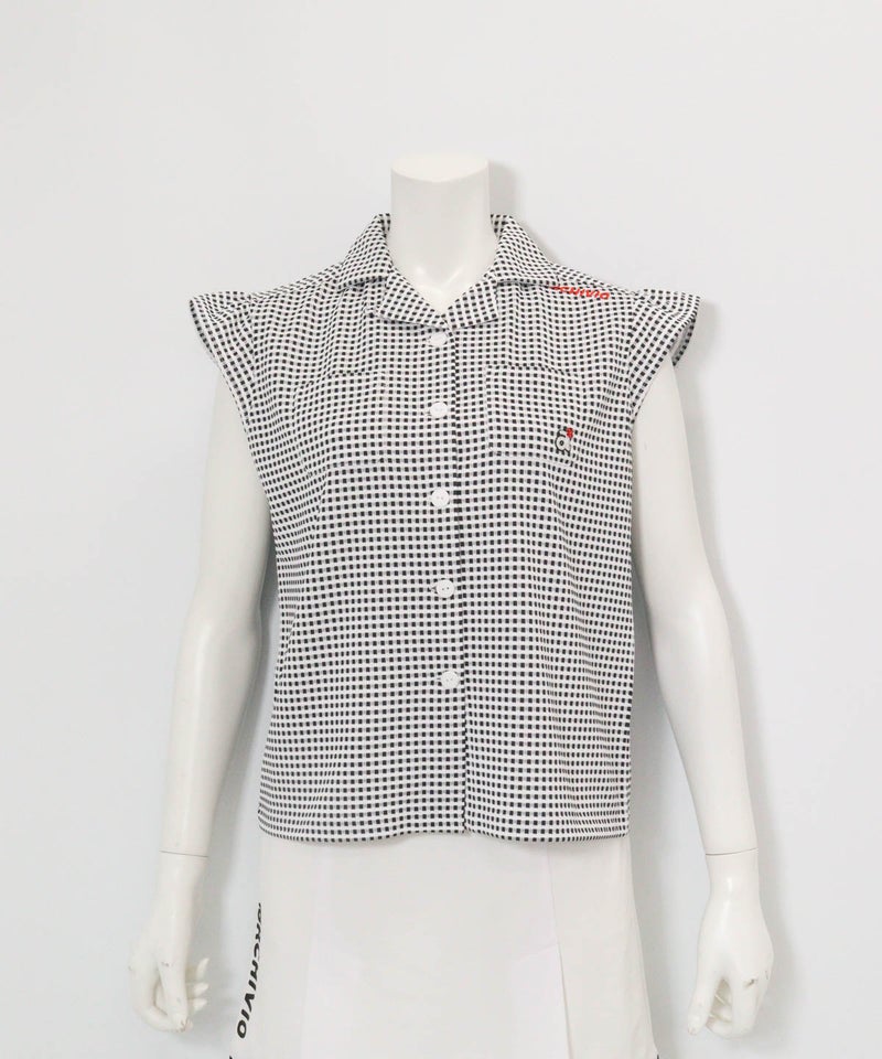 ギンガムチェック開襟プルオーバー(ブラック)前