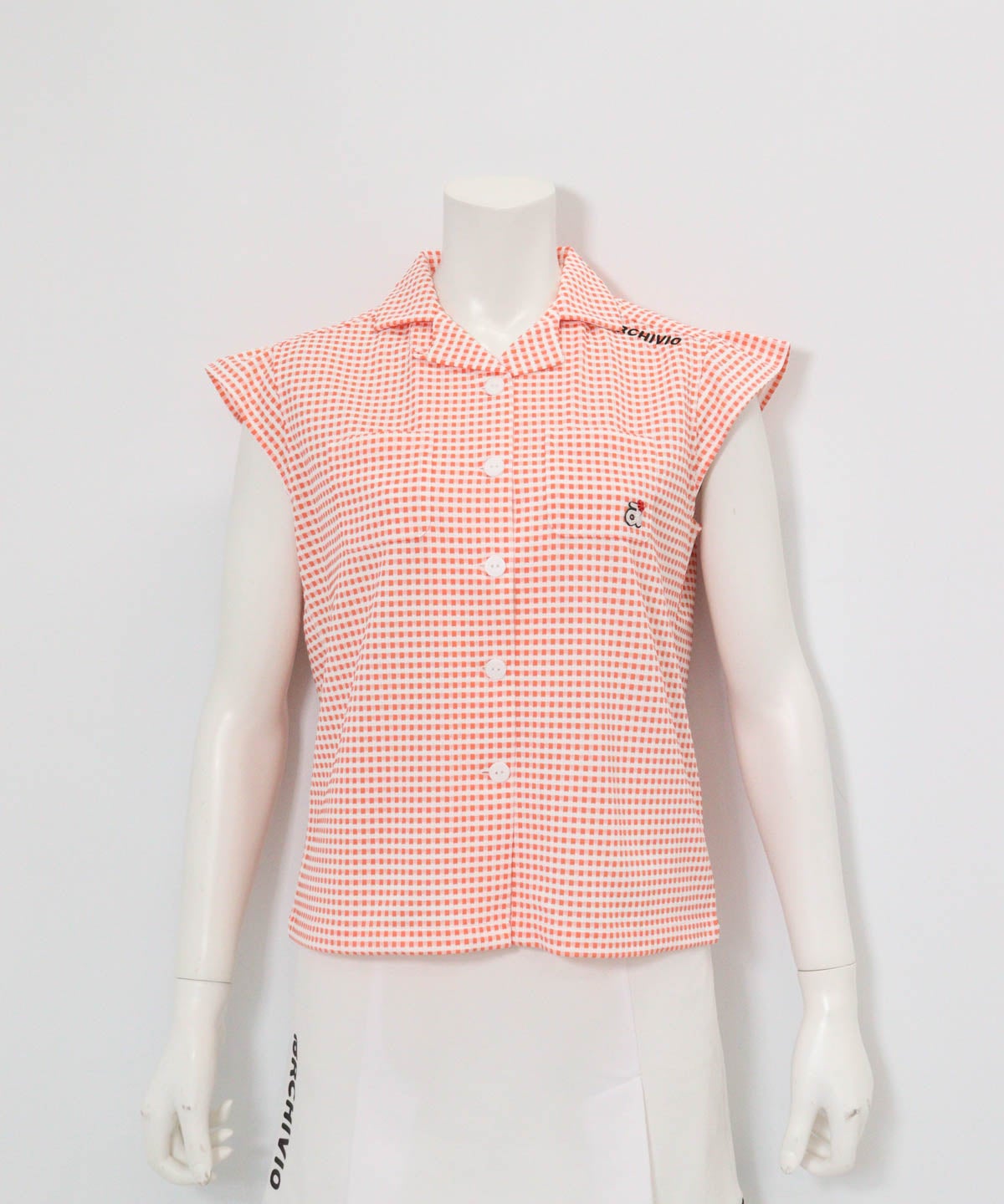 ギンガムチェック開襟プルオーバー(オレンジ)前