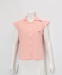 ギンガムチェック開襟プルオーバー(オレンジ)前