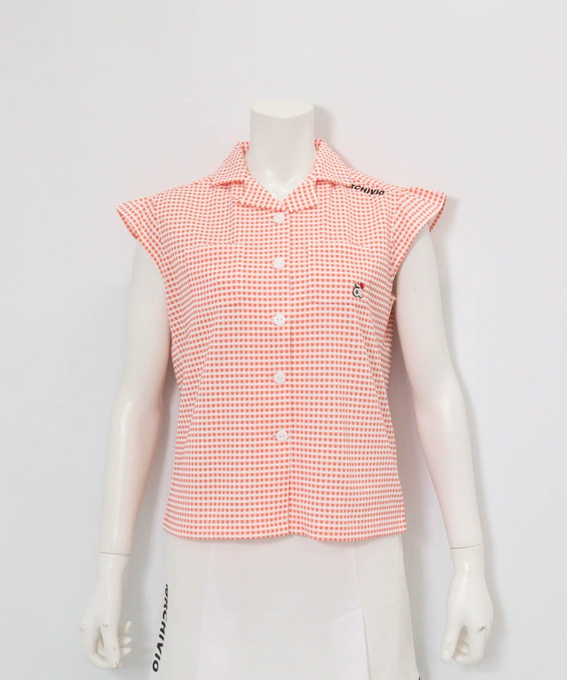 ギンガムチェック開襟プルオーバー(オレンジ)前