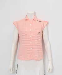 ギンガムチェック開襟プルオーバー(オレンジ)前