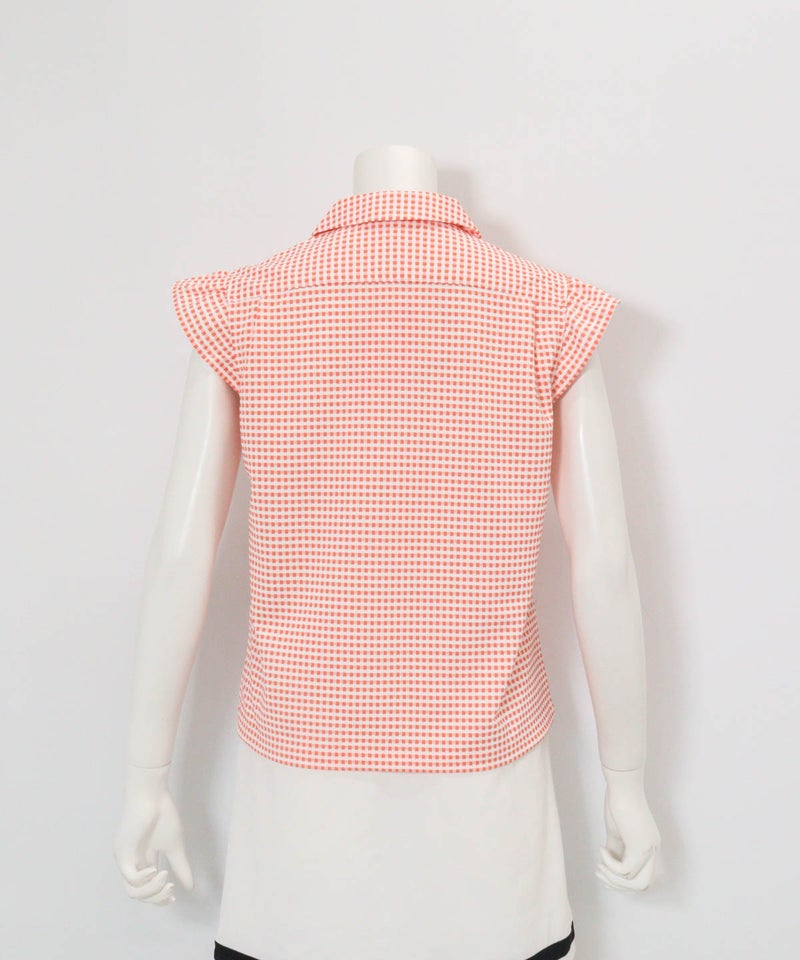 ギンガムチェック開襟プルオーバー(オレンジ)後ろ