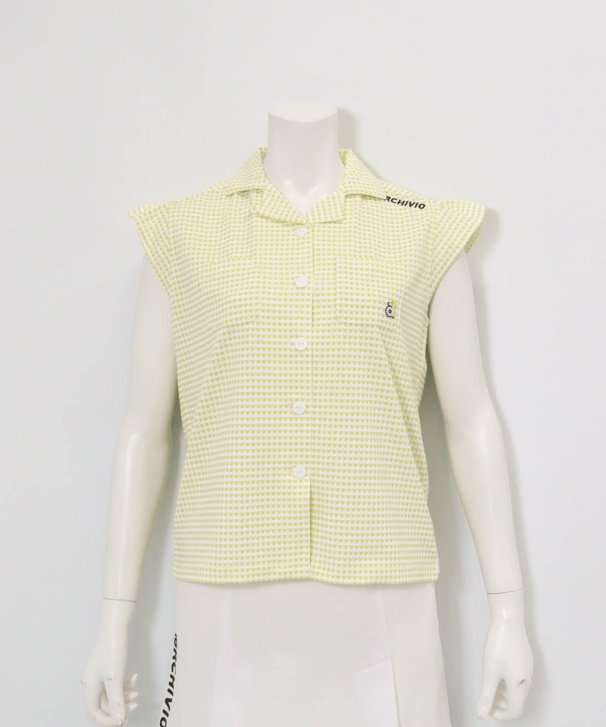 ギンガムチェック開襟プルオーバー(イエロー)前