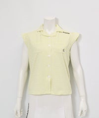 ギンガムチェック開襟プルオーバー(イエロー)前