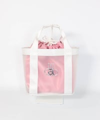 巾着付クリアカートバッグ(ピンク)前