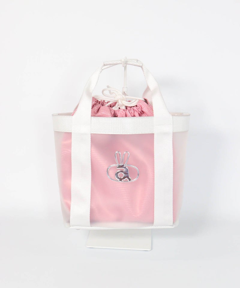 巾着付クリアカートバッグ(ピンク)前
