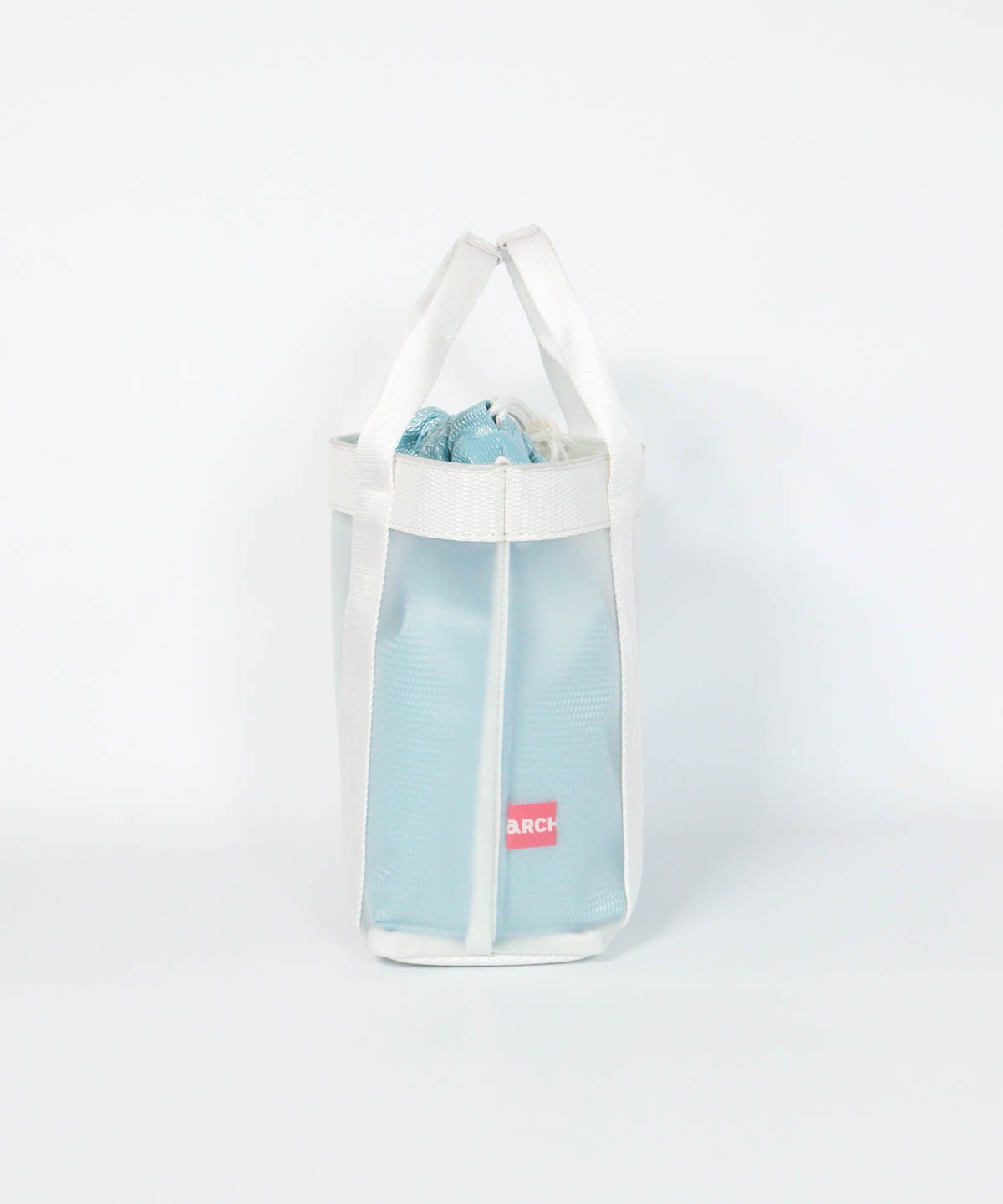 巾着付クリアカートバッグ(ブルー)横