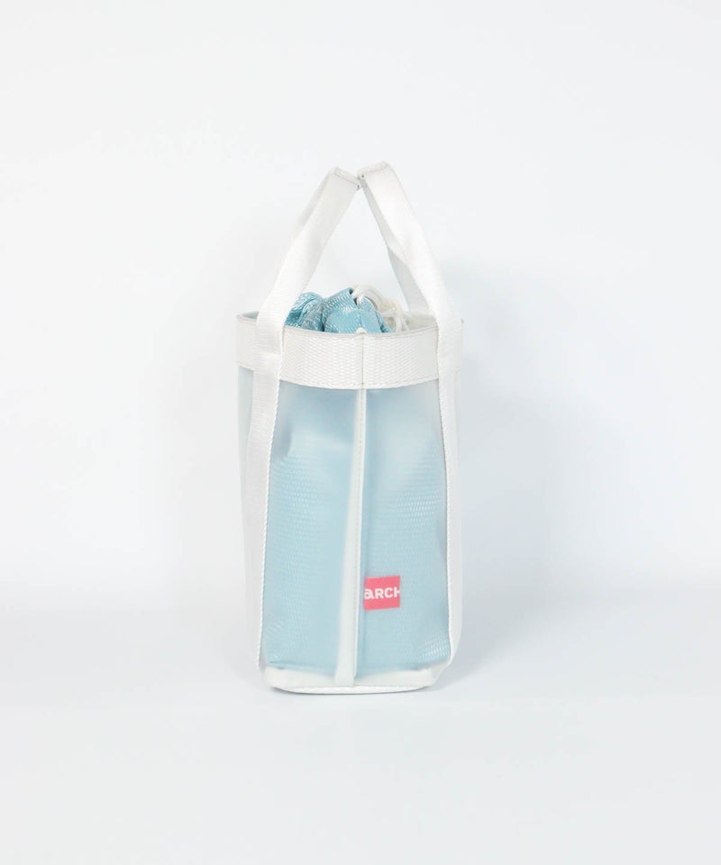 巾着付クリアカートバッグ(ブルー)横