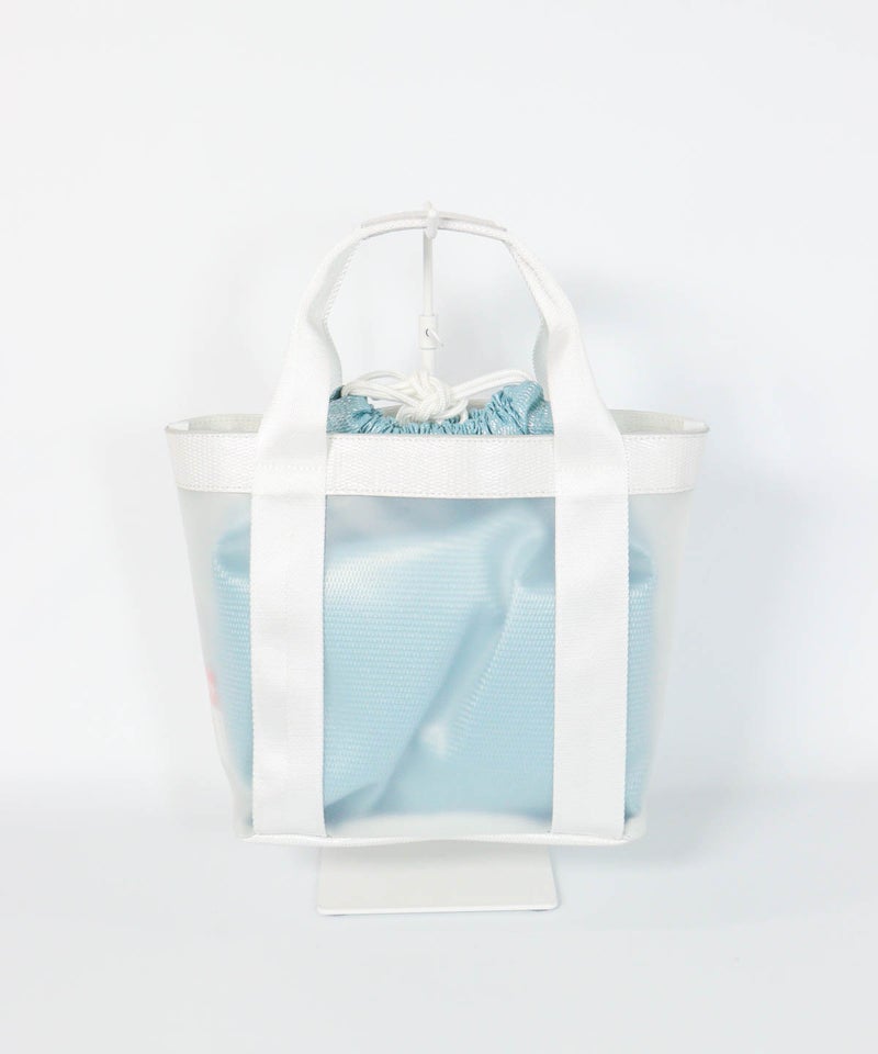 巾着付クリアカートバッグ(ブルー)後ろ