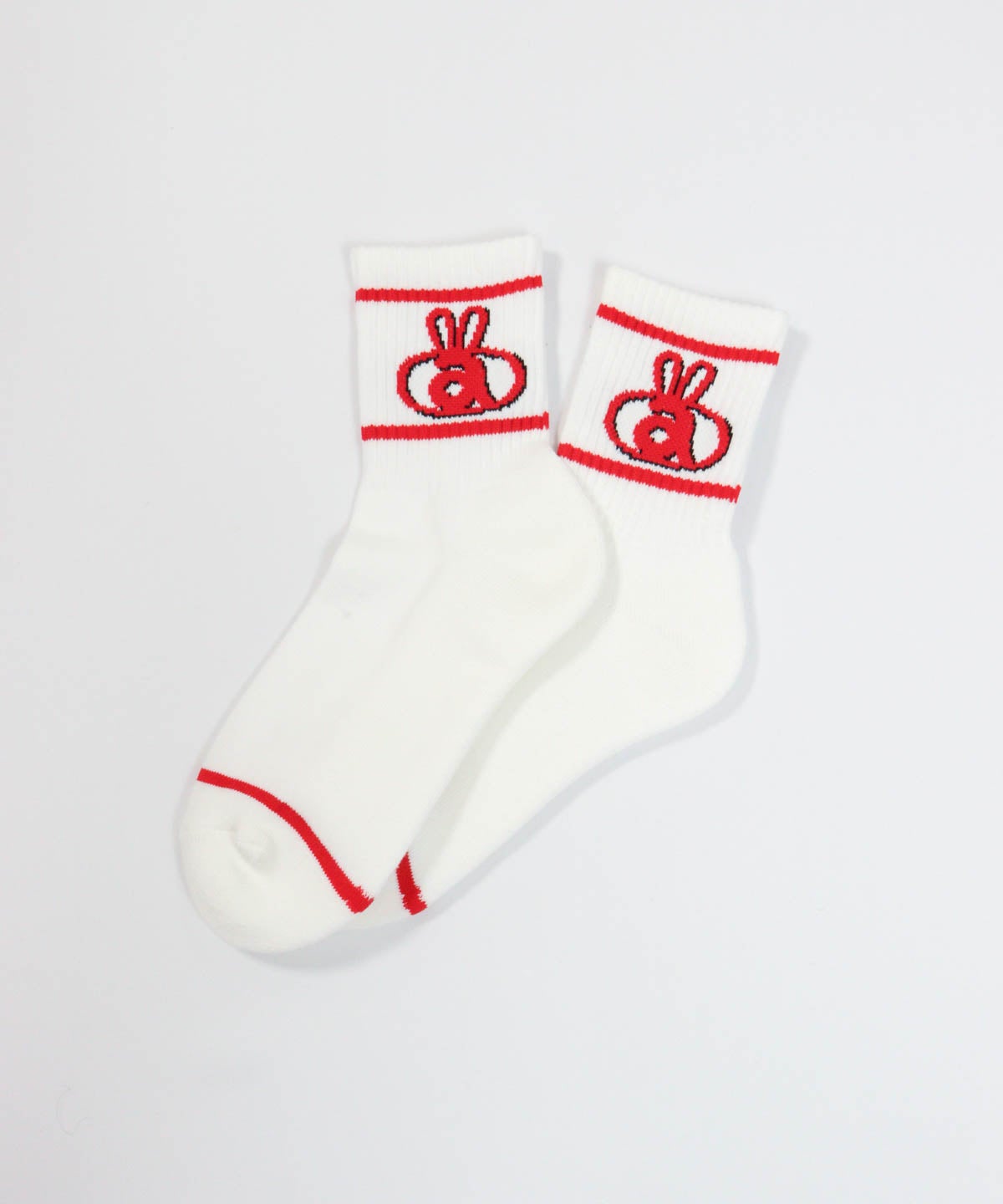 ウサロゴリブショートソックス(ホワイト×レッド)
