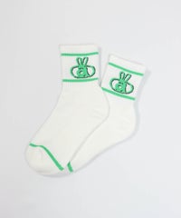 ウサロゴリブショートソックス(ホワイト×グリーン)