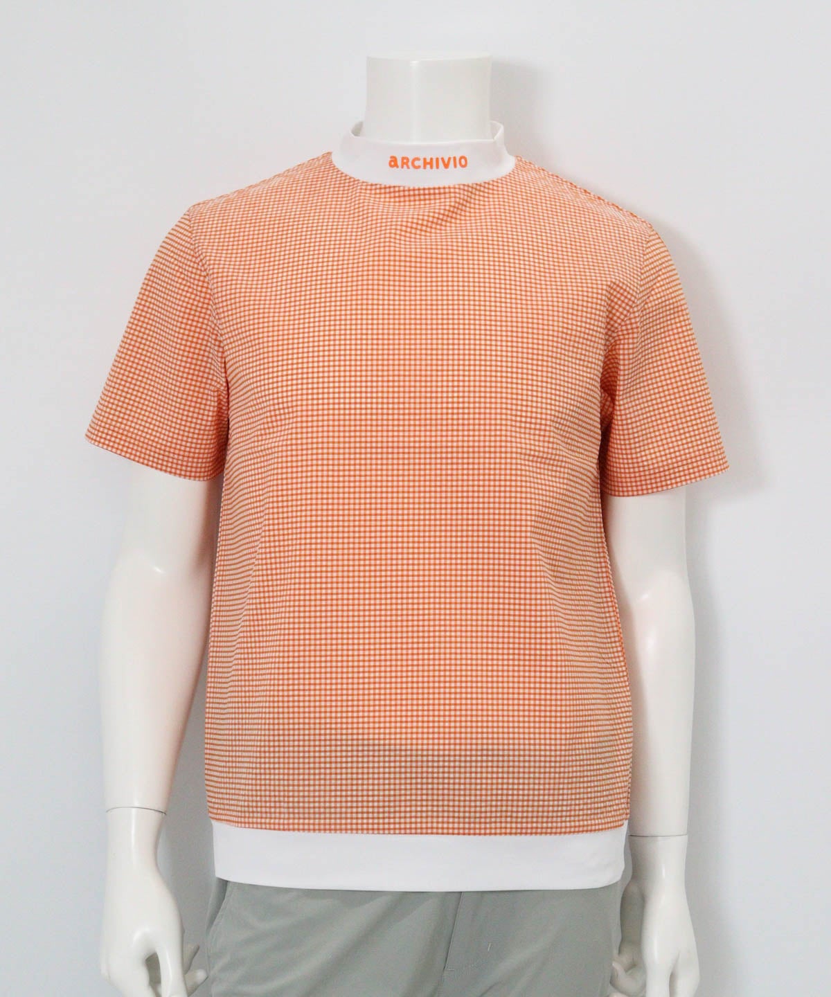 【メンズ】サッカーギンガム冷感プルオーバー(オレンジ)前