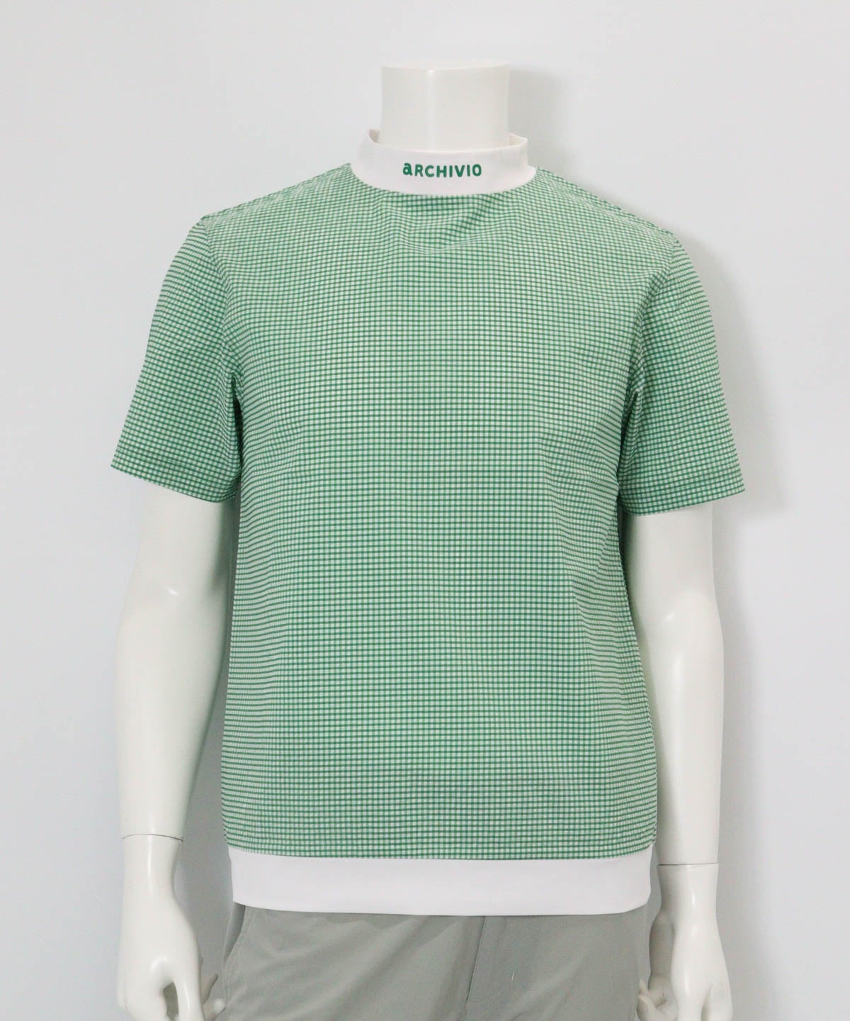 【メンズ】サッカーギンガム冷感プルオーバー(グリーン)前