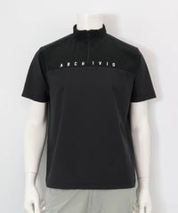 【メンズ】素材切替UV冷感ハーフジッププルオーバー(ブラック)前