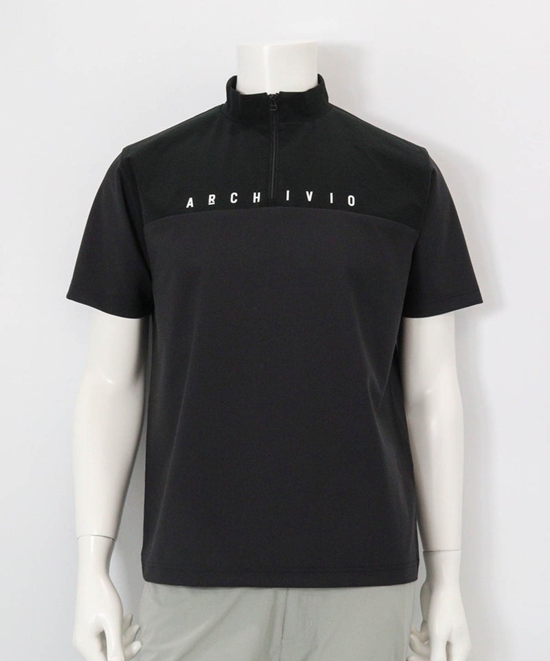 【メンズ】素材切替UV冷感ハーフジッププルオーバー(ブラック)前