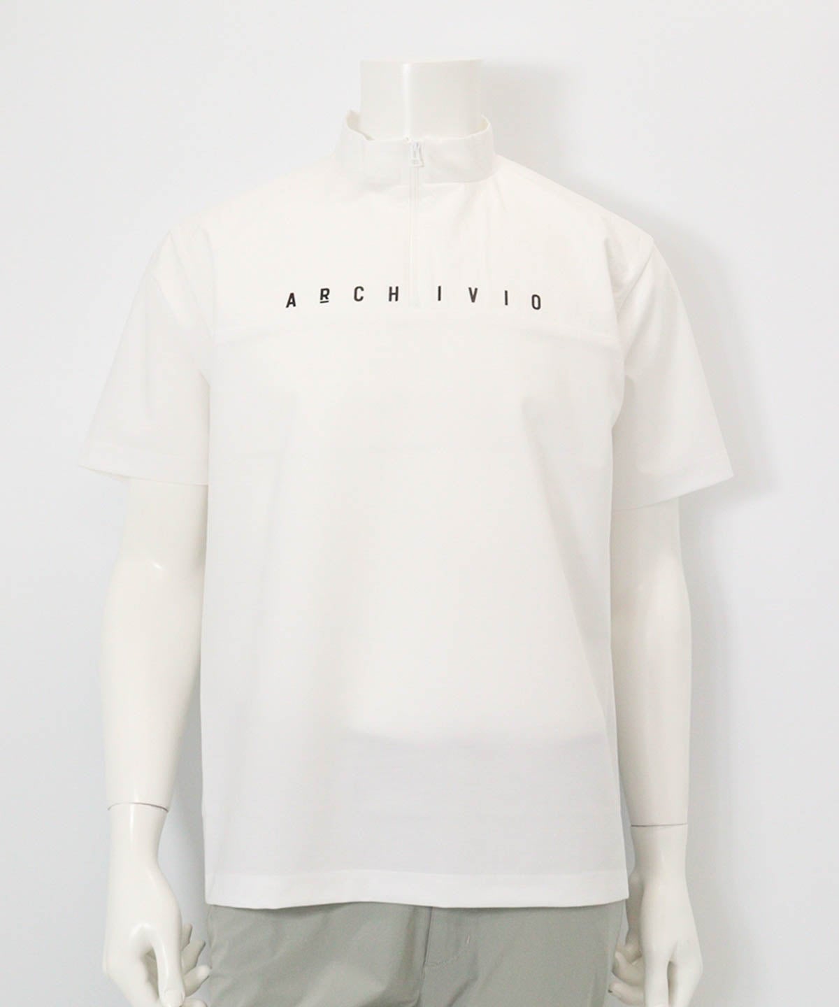 【メンズ】素材切替UV冷感ハーフジッププルオーバー(ホワイト)前