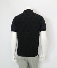 【メンズ】星柄切替ポロシャツ(ブラック)後ろ