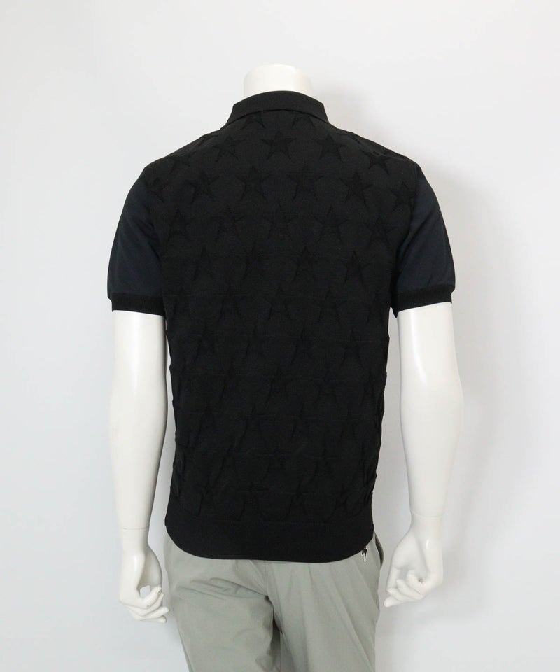 【メンズ】星柄切替ポロシャツ(ブラック)後ろ