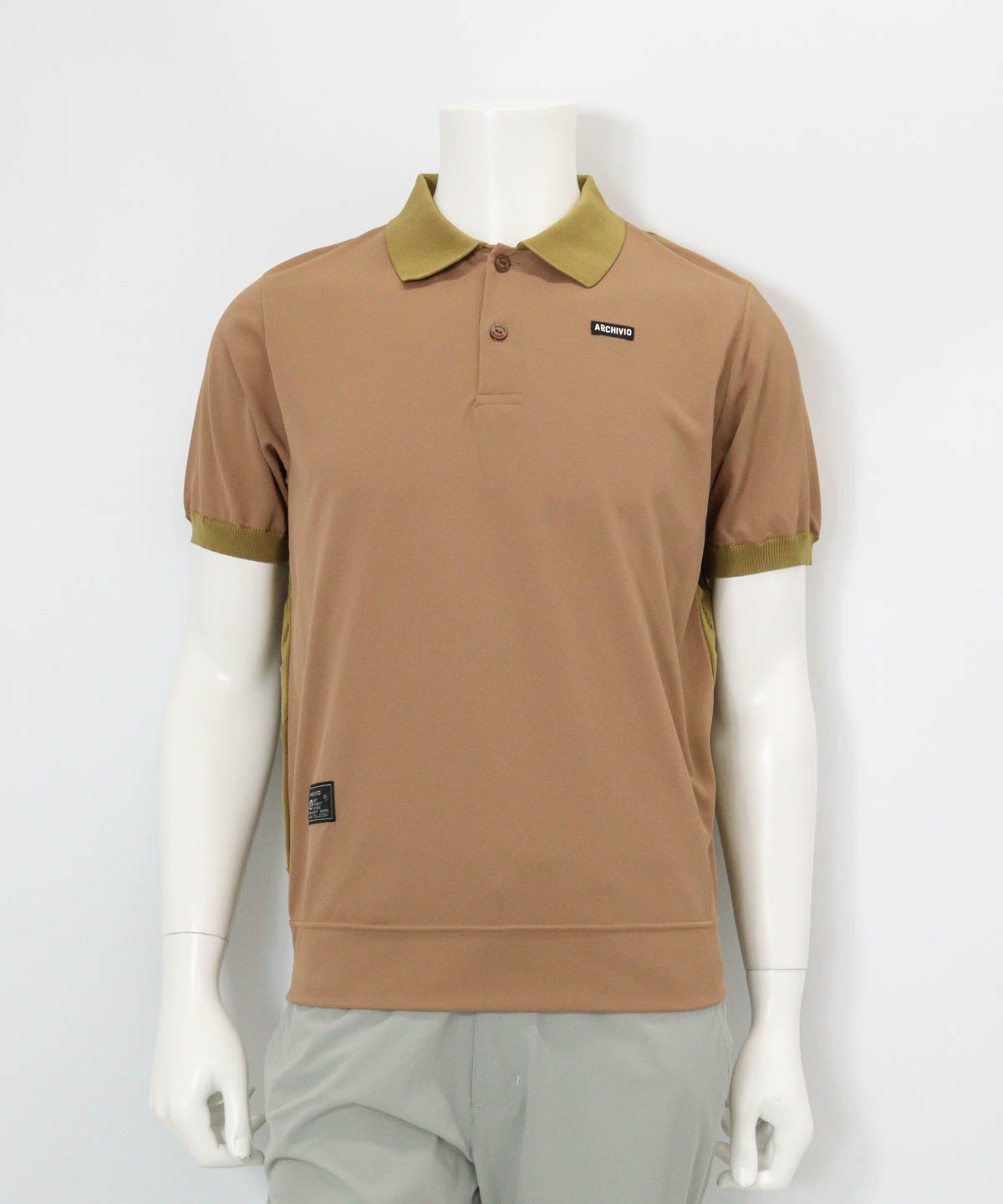 【メンズ】星柄切替ポロシャツ(キャメル)前