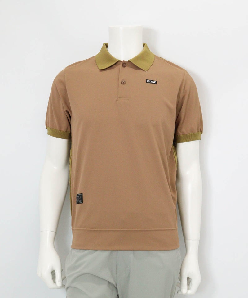 【メンズ】星柄切替ポロシャツ(キャメル)前