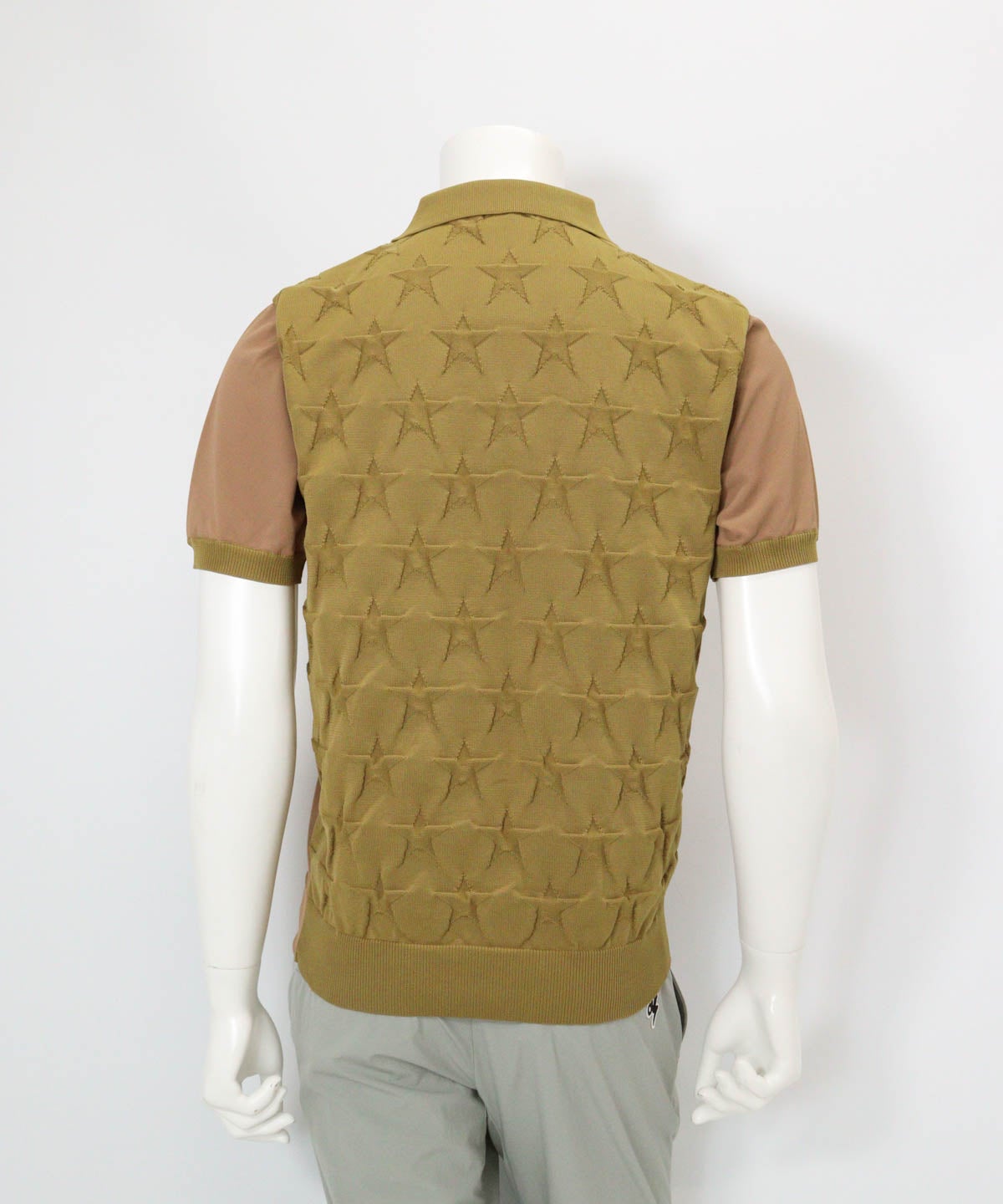 【メンズ】星柄切替ポロシャツ(キャメル)後ろ