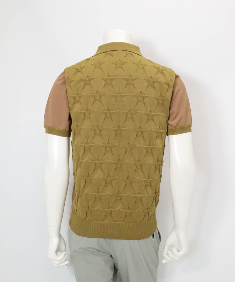 【メンズ】星柄切替ポロシャツ(キャメル)後ろ