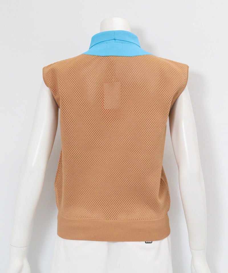 襟付きメッシュニットベスト(キャメル)後ろ