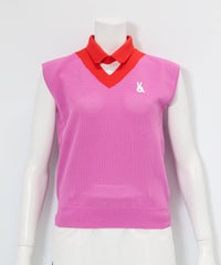 襟付きメッシュニットベスト(ピンク)前