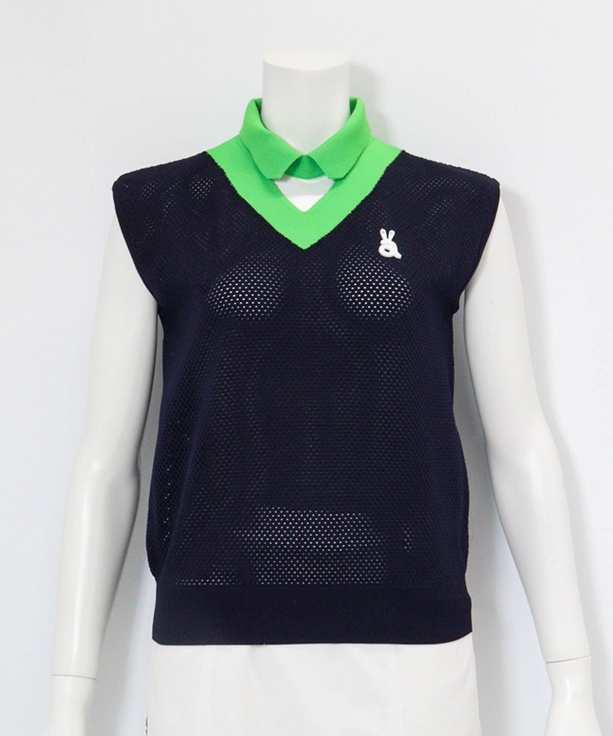 襟付きメッシュニットベスト(ネイビー)前