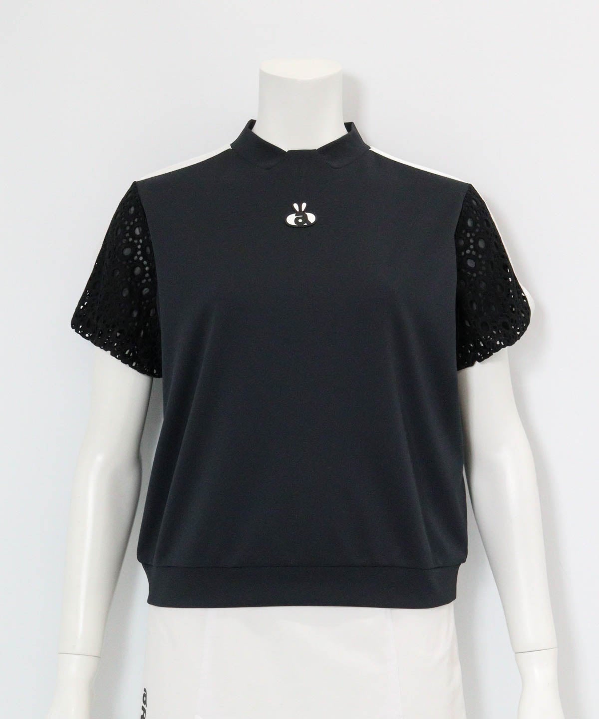 レース袖切替プルオーバー(ブラック)前