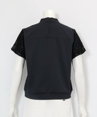 レース袖切替プルオーバー(ブラック)後ろ