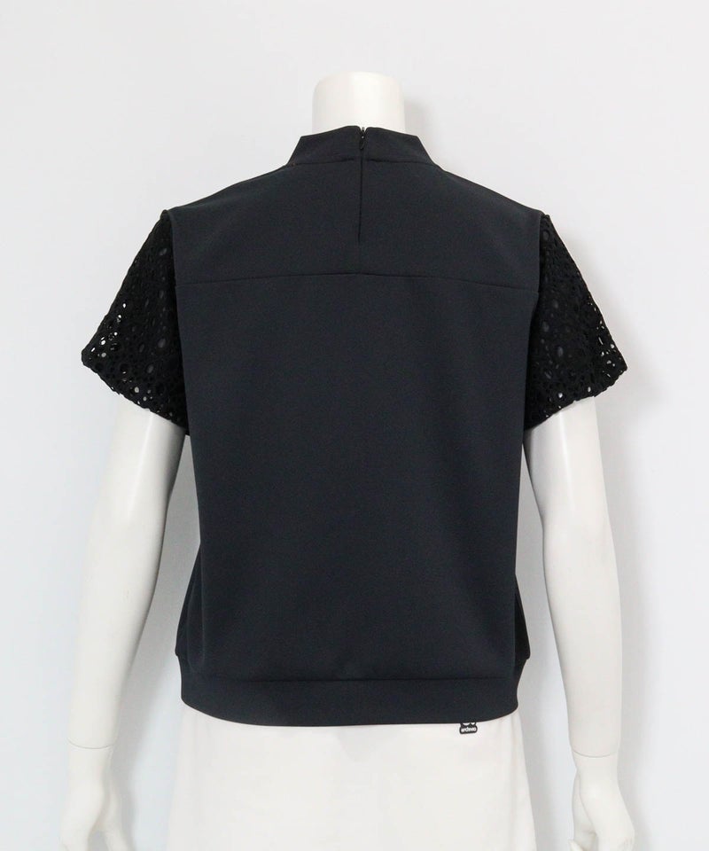 レース袖切替プルオーバー(ブラック)後ろ