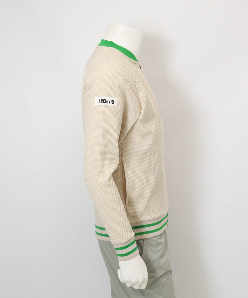 【メンズ】UVワッフルジップブルゾン横（ベージュ）