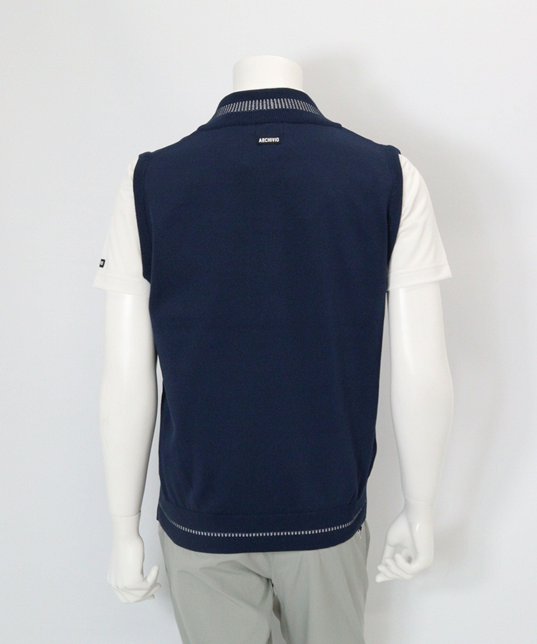 【メンズ】コットン混Vネックラインベスト後(ネイビー）