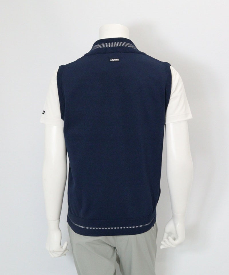 【メンズ】コットン混Vネックラインベスト後(ネイビー）