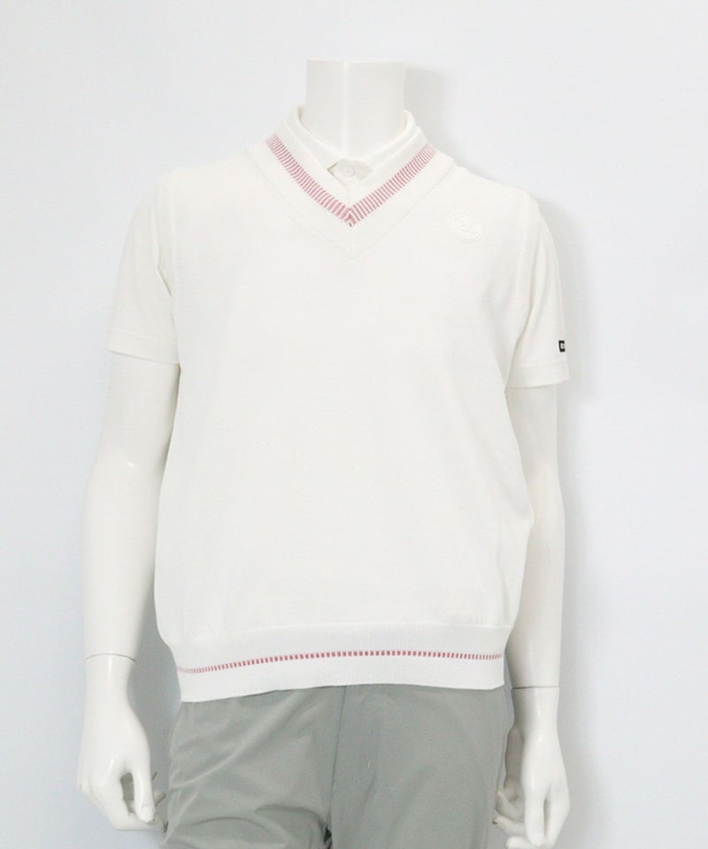 【メンズ】コットン混Vネックラインベスト（ホワイト）