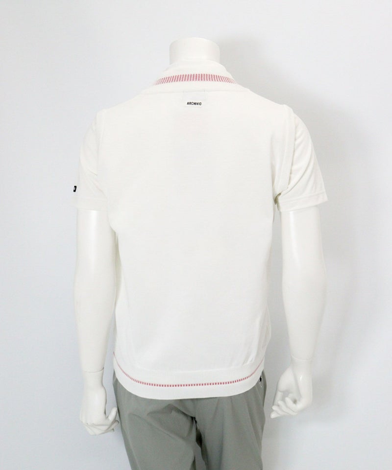 【メンズ】コットン混Vネックラインベスト後（ホワイト）