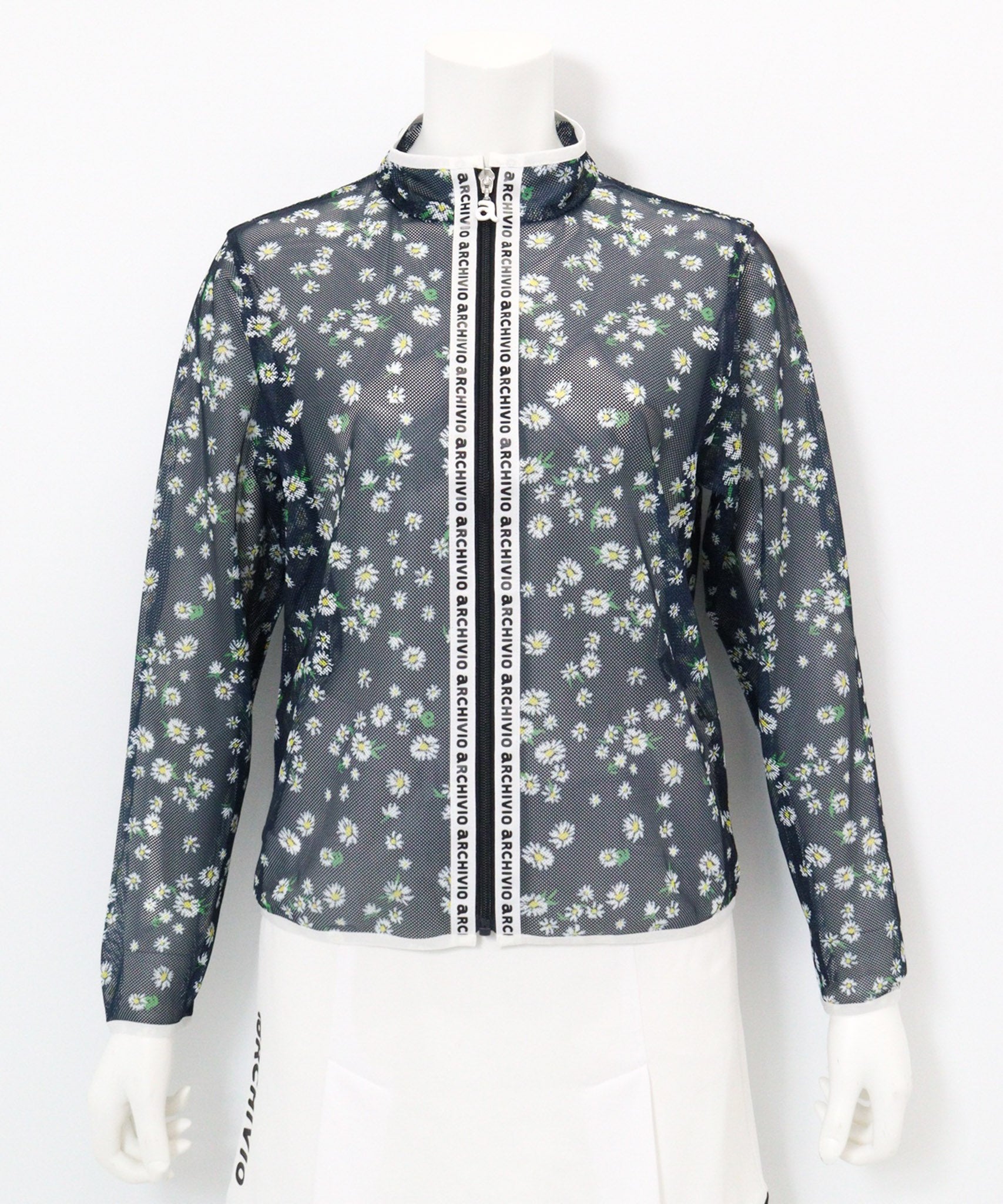 メッシュ花柄ブルゾン（ネイビー）