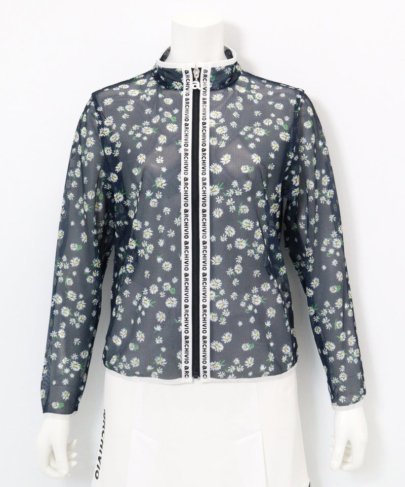 メッシュ花柄ブルゾン（ネイビー）