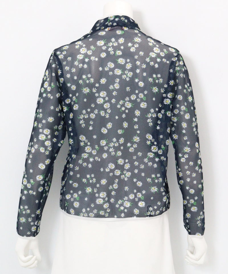 メッシュ花柄ブルゾン後（ネイビー）