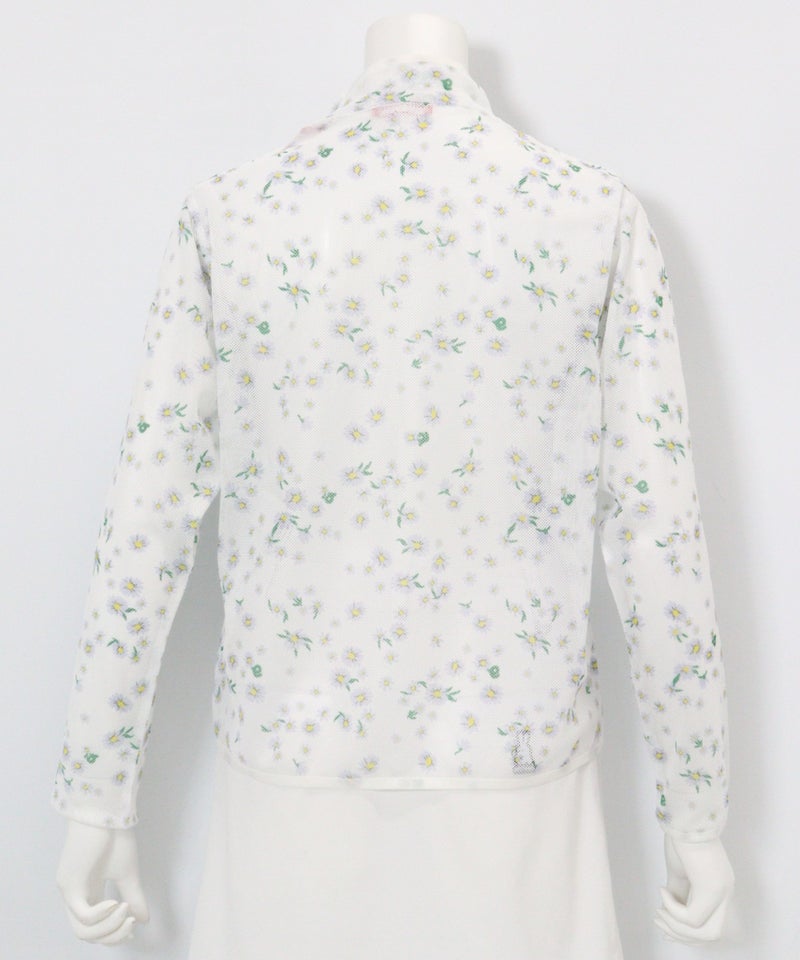 メッシュ花柄ブルゾン後（ホワイト）