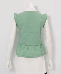 ギンガムフリル冷感プルオーバー後（グリーン）