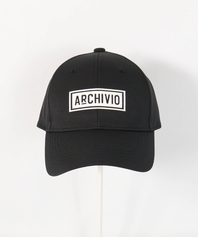 【メンズ】ボックスロゴ撥水キャップ正面（ブラック×ホワイト）