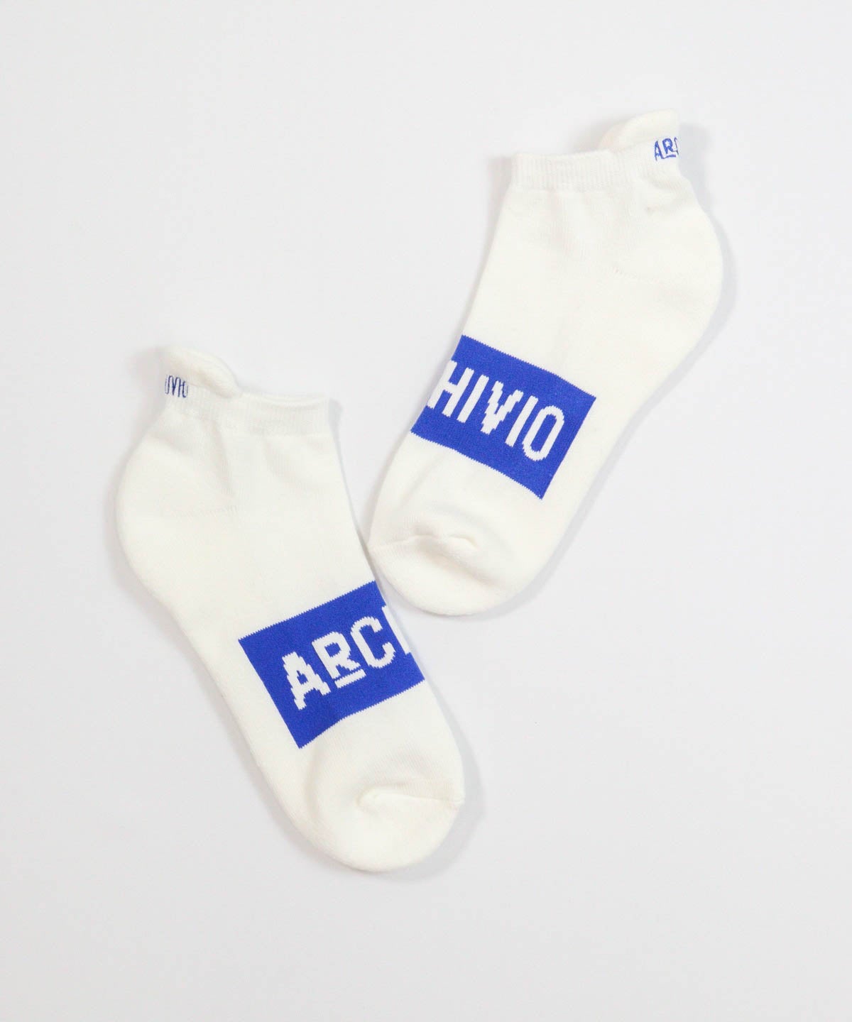 【メンズ】ボックスロゴくるぶしソックスペア（ホワイト×ブルー）