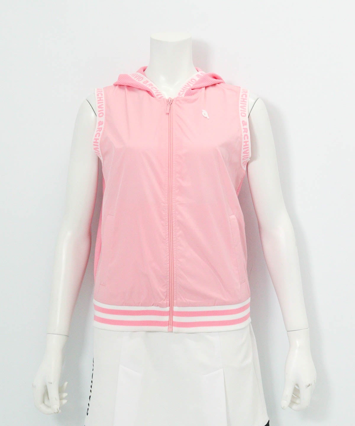 前後異素材ジップベスト（ピンク）