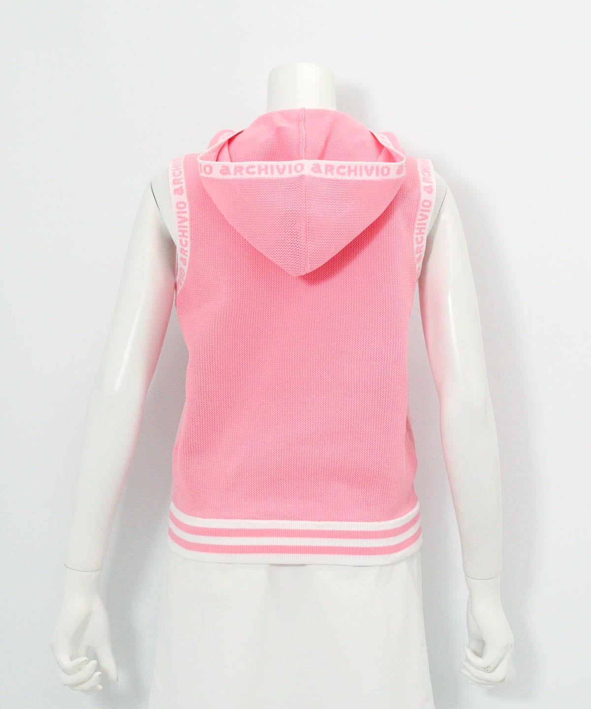 前後異素材ジップベスト後（ピンク）