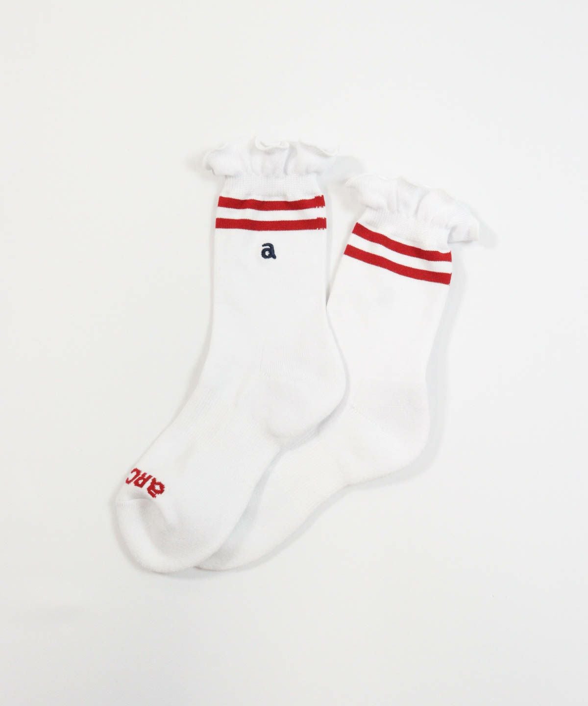 ラインフリルショートソックス(ホワイト×レッド)